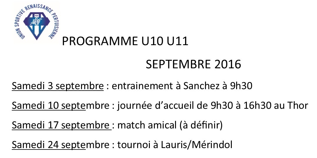 Le programme U10/U11 de septembre